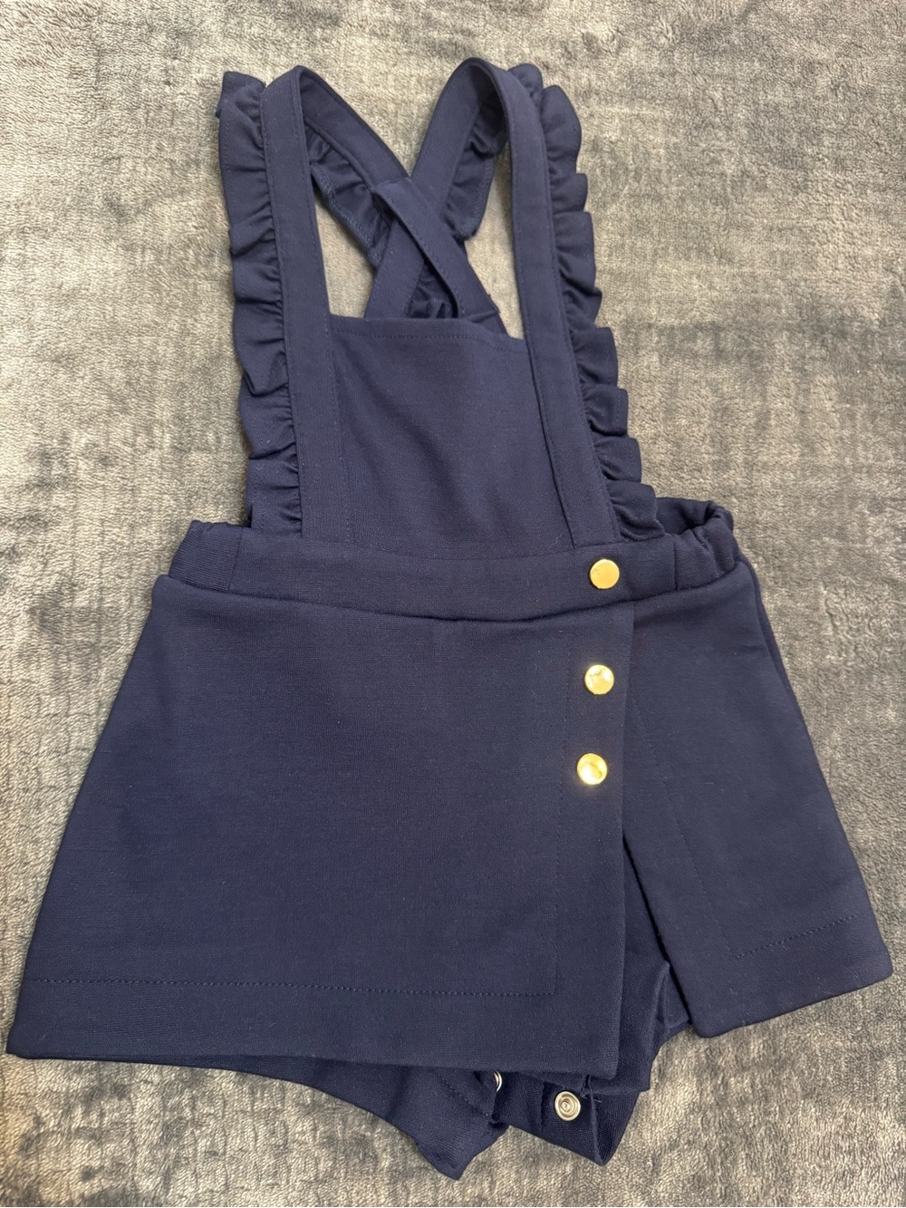 Mayoral Navy Ruffle Suspender Skort with Gold Buttons
